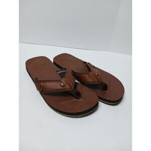 TOMMY HILFIGURE MEN'S FLIP FLOPS SIZE 11 BROWN LEATHER EUC